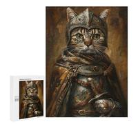 Jigsaw Puzzles 500 PCS Cat Knight Armor Fantasy Art Jigsaws for Adults Puzzle Pattern Assembly Educational Challenge Birthday And Unique Gifts 500 PCS