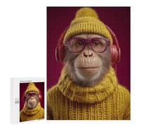Jigsaw Puzzles 500 PCS Charming Chimpanzee in Knitwear Jigsaws for Adults Puzzle Pattern Assembly Educational Challenge Birthday And Unique Gifts 500 PCS