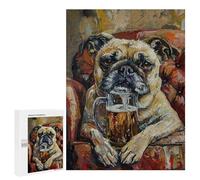 Jigsaw Puzzles 500 PCS Chill Pug with Beer Mug Jigsaws for Adults Puzzle Pattern Assembly Educational Challenge Birthday And Unique Gifts 500 PCS