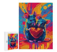 Jigsaw Puzzles 500 PCS Colorful Mouse Love Heart Art Print Jigsaws for Adults Puzzle But Fun And Humorous Every Piece Is Unique - Family Fun & Game Night 500 PCS