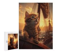Jigsaw Puzzles 500 PCS Cute Kitten Sailing Ship Teenagers Puzzles Relax Games Difficult Challenge Unique Birthday And Xmas Gifts 500 PCS
