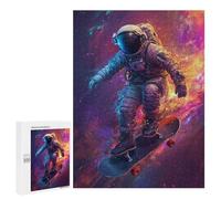 Jigsaw Puzzles 500 PCS for Adults Astronaut Skateboarding in Space Puzzles for Teenagers Family Activities Educational Challenge Challenging Game And Family Play 500 PCS