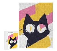 Jigsaw Puzzles 500 PCS for Adults Black Cat with Big Eyes Abstract Puzzles for Adults Fun Games Staycation Kill Time for Birthday, Chrismas 500 PCS