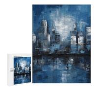 Jigsaw Puzzles 500 PCS for Adults Blue Urban Skyline - Abstract Cityscape Reflection Painting Teenagers Puzzles Hands-on Game Precision Cutting Help The Brain Exercise 500 PCS