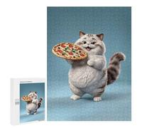 Jigsaw Puzzles 500 PCS for Adults Cat Holding Pizza Puzzles for Adults Fun Games Staycation Kill Time for Birthday, Chrismas 500 PCS