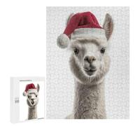 Jigsaw Puzzles 500 PCS for Adults Christmas Alpaca with Santa Hat Teenagers Puzzles Toy Wall Decor Perfect Decoration Challenging To Complete 500 PCS