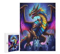 Jigsaw Puzzles 500 PCS for Adults Colorful Dragon on Castle Ruins Puzzles for Adults Fun Games Staycation Kill Time for Birthday, Chrismas 500 PCS
