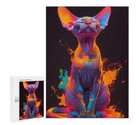 Jigsaw Puzzles 500 PCS for Adults Colorful Sphynx Cat Portrait Teenagers Puzzles Hands-on Game Precision Cutting Help The Brain Exercise 500 PCS