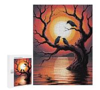 Jigsaw Puzzles 500 PCS for Adults Crows on A Tree at Sunset Puzzles for Adults Fun Games Staycation Kill Time for Birthday, Chrismas 500 PCS