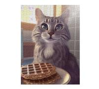 Jigsaw Puzzles 500 PCS for Adults Curious Cat Eyeing Waffles Adult Jigsaw Toy Wall Decor Difficult Challenge Great Gift for Gaming 500 PCS