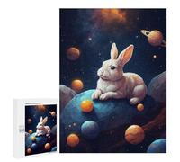 Jigsaw Puzzles 500 PCS for Adults Cute Bunny in The Space Teenagers Puzzles Hands-on Game Precision Cutting Help The Brain Exercise 500 PCS