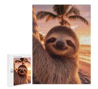 Jigsaw Puzzles 500 PCS for Adults Cute Sloth on A Tropical Beach Sunset Adult Puzzles Family Games Hand Speed Race Gifts for Friends And Family 500 PCS