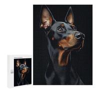Jigsaw Puzzles 500 PCS for Adults Doberman Pinscher Portrait on Black Background Jigsaw Puzzle Anti-Stress Toys For Family Fun Deal As Gifts for The Whole Family 500 PCS