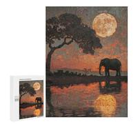 Jigsaw Puzzles 500 PCS for Adults Elephant at Sunset Painting Adult Jigsaw Puzzle Toy Wall Decor Analysis And Logic Challenging To Complete 500 PCS
