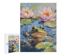 Jigsaw Puzzles 500 PCS for Adults Frog And Lotus Pond Scene Jigsaws for Adults Puzzle Family Activities Challenging To Complete Learning Educational Toys 500 PCS