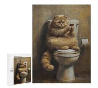 Jigsaw Puzzles 500 PCS for Adults Funny Fat Cat Toilet Phone Teenagers Puzzles Toy Wall Decor Perfect Decoration Challenging To Complete 500 PCS