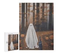 Jigsaw Puzzles 500 PCS for Adults Ghost, Cat, And Pumpkins in Autumn Forest Teenagers Puzzles Hands-on Game Precision Cutting Help The Brain Exercise 500 PCS