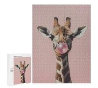 Jigsaw Puzzles 500 PCS for Adults Giraffe Blowing Pink Bubble Gum Puzzles for Adults Fun Games Staycation Kill Time for Birthday, Chrismas 500 PCS
