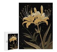 Jigsaw Puzzles 500 PCS for Adults Golden Lily on Black Background Teenagers Puzzles Toy Wall Decor Perfect Decoration Challenging To Complete 500 PCS