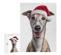 Jigsaw Puzzles 500 PCS for Adults Greyhound Dog with Santa Hat Teenagers Puzzles Toy Wall Decor Perfect Decoration Challenging To Complete 500 PCS