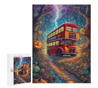 Jigsaw Puzzles 500 PCS for Adults Halloween Bus in Enchanted Forest Jigsaw for Adults Anti-Stress Toys A Work of Art Great Gift for Gaming 500 PCS