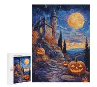 Jigsaw Puzzles 500 PCS for Adults Halloween Castle with Jack-o'-Lanterns Jigsaws for Adults Puzzle Family Activities Challenging To Complete Learning Educational Toys 500 PCS