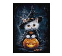 Jigsaw Puzzles 500 PCS for Adults Halloween Witch Cat Jigsaws for Adults Brain Teaser Game For Family Fun Help The Brain Exercise 500 PCS