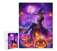 Jigsaw Puzzles 500 PCS for Adults Halloween Witch on Pumpkins Teenagers Puzzles Toy Wall Decor Perfect Decoration Challenging To Complete 500 PCS