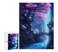 Jigsaw Puzzles 500 PCS for Adults Japanese Sakura Neon Art Teenagers Puzzles Hands-on Game Precision Cutting Help The Brain Exercise 500 PCS