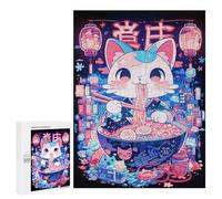 Jigsaw Puzzles 500 PCS for Adults Kawaii Cat Ramen Puzzles for Adults Fun Games Staycation Kill Time for Birthday, Chrismas 500 PCS