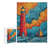 Jigsaw Puzzles 500 PCS for Adults Lighthouse Ocean Waves Art Print Jigsaws for Adults Puzzle Family Activities Challenging To Complete Learning Educational Toys 500 PCS
