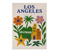 Jigsaw Puzzles 500 PCS for Adults Los Angeles And Hollywood Illustration Jigsaw Puzzle Brain Teaser Game Hand Speed Race Stress Reduction Gifts 500 PCS