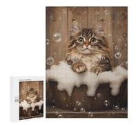 Jigsaw Puzzles 500 PCS for Adults Maine Coon Bubble Bath Teenagers Puzzles Toy Wall Decor Perfect Decoration Challenging To Complete 500 PCS