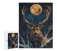 Jigsaw Puzzles 500 PCS for Adults Majestic Deer Under Full Moon Puzzles for Adults Fun Games Staycation Kill Time for Birthday, Chrismas 500 PCS