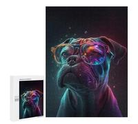 Jigsaw Puzzles 500 PCS for Adults Neon Pug Glasses Art Print Adult Jigsaw Puzzle Toy Wall Decor Analysis And Logic Challenging To Complete 500 PCS