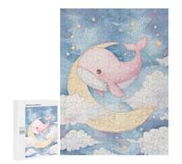 Jigsaw Puzzles 500 PCS for Adults Pink Whale on Moon Watercolor Art Teenagers Puzzles Hands-on Game Precision Cutting Help The Brain Exercise 500 PCS