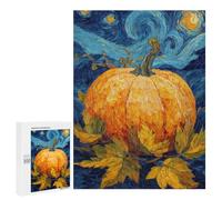 Jigsaw Puzzles 500 PCS for Adults Pumpkin with Leaves on Starry Night Background Jigsaws for Adults Puzzle Family Activities Challenging To Complete Learning Educational Toys 500 PCS