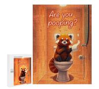 Jigsaw Puzzles 500 PCS for Adults Red Panda Sitting on Toilet Humor Puzzles for Adults Fun Games Staycation Kill Time for Birthday, Chrismas 500 PCS