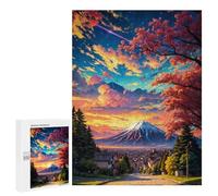 Jigsaw Puzzles 500 PCS for Adults Sakura Mount Fuji Sunset Anime Teenagers Puzzles Toy Wall Decor Perfect Decoration Challenging To Complete 500 PCS