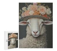 Jigsaw Puzzles 500 PCS for Adults Sheep with Floral Hat Adult Jigsaw Puzzle Toy Wall Decor Analysis And Logic Challenging To Complete 500 PCS