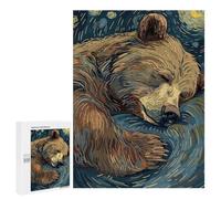 Jigsaw Puzzles 500 PCS for Adults Sleeping Bear in Starry Night Style Adult Jigsaw Puzzle Toy Wall Decor Analysis And Logic Challenging To Complete 500 PCS