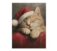 Jigsaw Puzzles 500 PCS for Adults Sleeping Kitten in Santa Hat Adult Jigsaw Toy Wall Decor Difficult Challenge Great Gift for Gaming 500 PCS