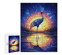 Jigsaw Puzzles 500 PCS for Adults Stained Glass Crane at Sunset Puzzles for Adults Fun Games Staycation Kill Time for Birthday, Chrismas 500 PCS