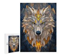 Jigsaw Puzzles 500 PCS for Adults Stained Glass Wolf Teenagers Puzzles Toy Wall Decor Perfect Decoration Challenging To Complete 500 PCS