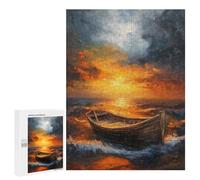 Jigsaw Puzzles 500 PCS for Adults Sunset Waves Boat Sea Adult Jigsaw Puzzle Toy Wall Decor Analysis And Logic Challenging To Complete 500 PCS