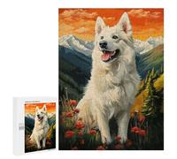Jigsaw Puzzles 500 PCS for Adults White Swiss Shepherd Dog in Mountain Landscape Puzzles for Adults Family Games Difficult Hard for Birthday, Chrismas 500 PCS