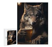 Jigsaw Puzzles 500 PCS for Adults Wolf Drinking Beer Pint Jigsaw for Adults Anti-Stress Toys A Work of Art Great Gift for Gaming 500 PCS