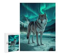Jigsaw Puzzles 500 PCS for Adults Wolf Under Aurora Borealis Puzzle for Adults Relax Games Hand Speed Race for Birthday, Chrismas 500 PCS