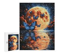 Jigsaw Puzzles 500 PCS for Teenagers Blue Butterflies Moonlit Reflections Jigsaw Puzzles for Adults Enhance Memory Parent-child Interaction Toy Intellectual Game 500 PCS