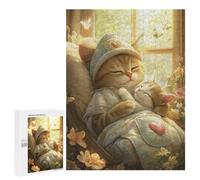 Jigsaw Puzzles 500 PCS for Teenagers Cozy Cats in Sunlit Window Puzzles for Teenagers But Fun And Humorous Educational Challenge Toy Intellectual Game 500 PCS